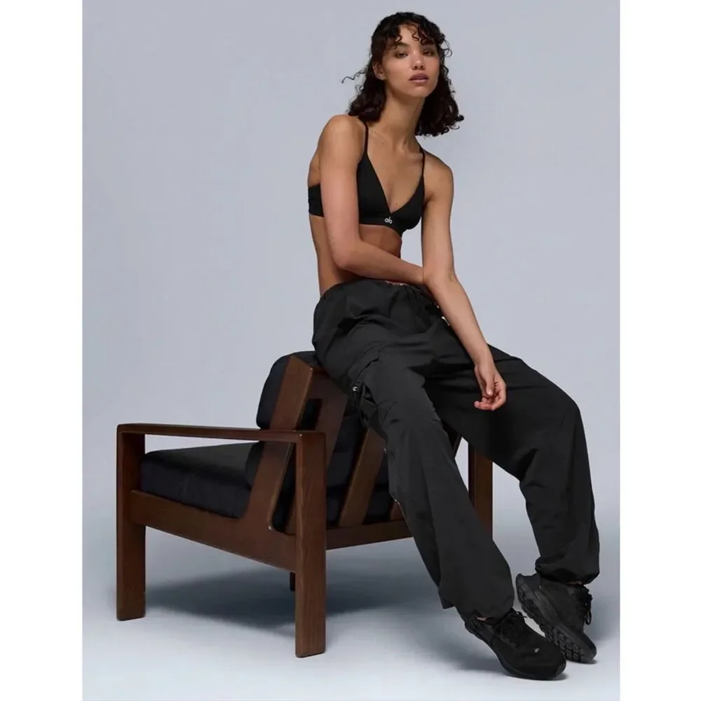 Alo Yoga Megastar Cargo Pants Black Low Rise Wide Leg Size M NWT